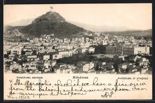 AK Athènes, Panorama mit Blick zum Berg