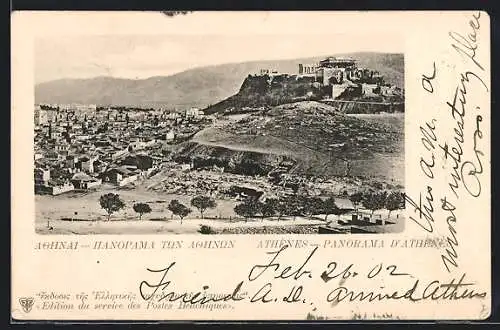 AK Athènes, Panorama mit Tempel