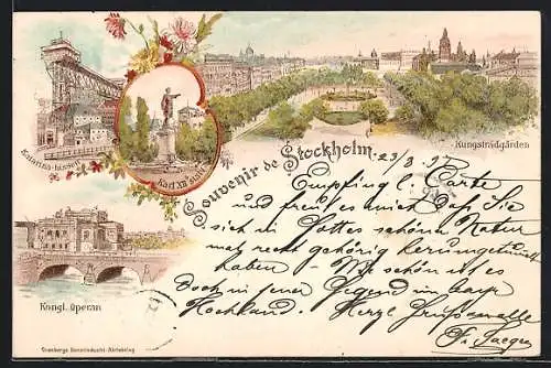Lithographie Stockholm, Katarina-hissen, Kongl. Operan, Kungsträdgarden