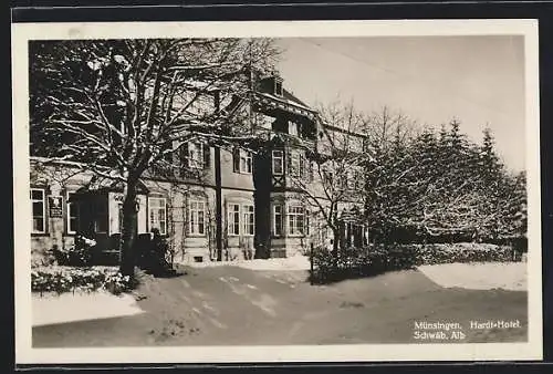 AK Münsingen /Schwäb. Alb, Hardt-Hotel im Schnee