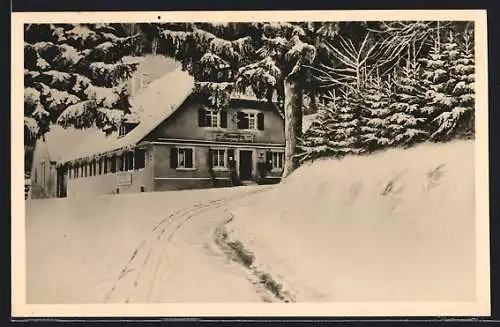 AK Sirnitz, Gasthof zum Auerhahn im Schnee