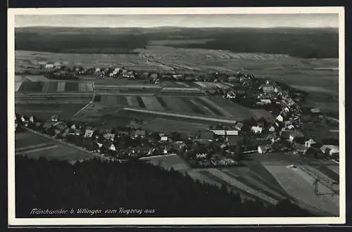 AK Mönchweiler b. Villingen, Teilansicht, Fliegeraufnahme