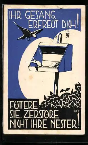 Künstler-AK Soukup, Wiener Tierschutzverein, Füttere Sie, zerstöre nicht ihre Nester!, Vogelnest
