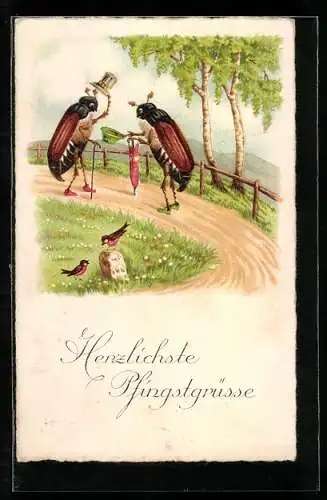 AK zwei Maikäfer gehen spazieren, Pfingsten