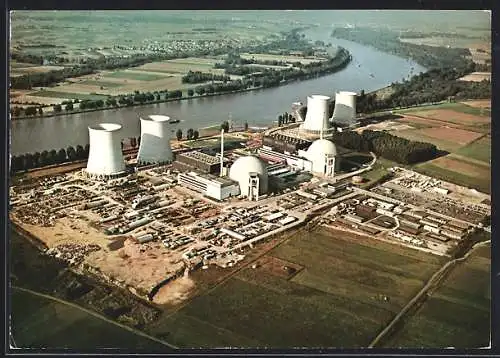 AK Biblis, Atomkraftwerk für das Rheinisch-Westfälische Elektrizitätswerk vom Flugzeug aus gesehen