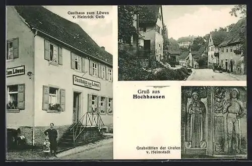 AK Hochhausen / Neckar, Gasthaus zum Löwen, Grabstätte der Grafen v. Helmstedt, Strassenpartie