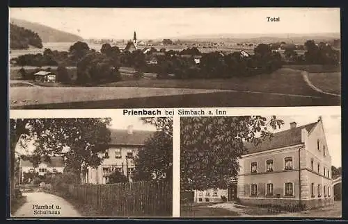AK Prienbach / Stubenberg, Gasthaus Edmeier von Hans Dietl, Pfarrhof u. Schulhaus