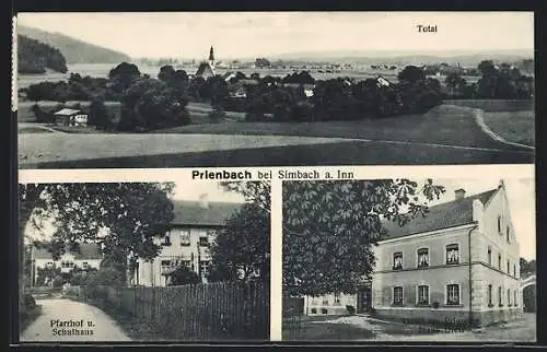 AK Prienbach / Stubenberg, Gasthof Edmeier, Pfarrhof u. Schulhaus, Totalansicht