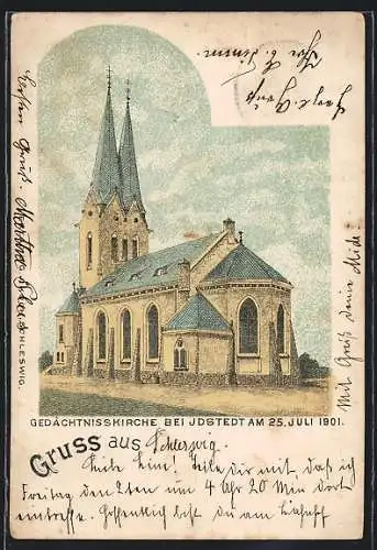 Lithographie Idstedt, Gedächtniskirche am 25. Juli 1901