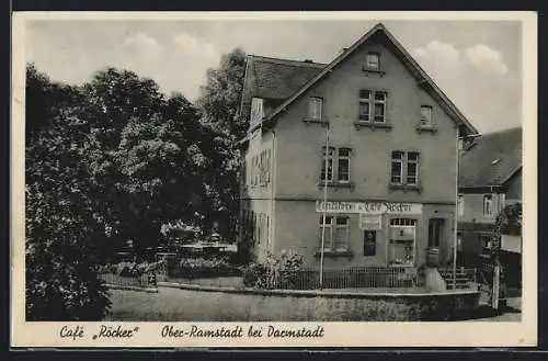 AK Ober-Ramstadt /Darmstadt, Hotel-Cafe Röcker mit Garten aus der Vogelschau