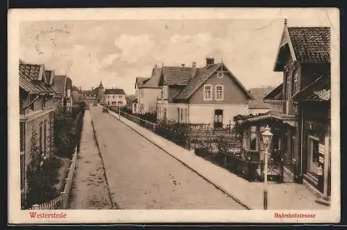 AK Westerstede, Bahnhofstrasse mit Geschäft