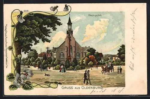 Lithographie Oldenburg / Old., Friedensplatz