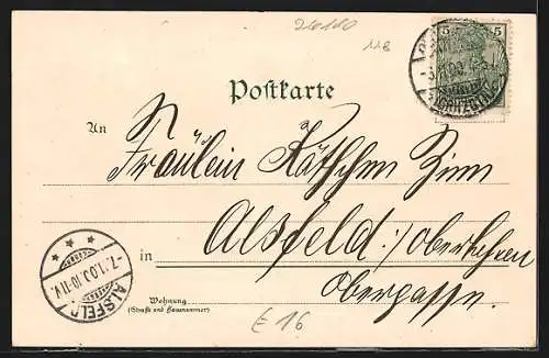 Lithographie Oldenburg / Old., Am Stau, Ortspartie mit Booten
