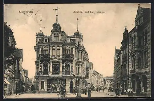 AK Oldenburg / Old., Achtern- und Langenstrasse mit Geschäften