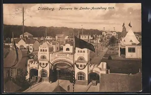 AK Oldenburg / Old., Landes-Ausstellung 1905, Ausstellungsgelände mit Tor aus der Vogelschau