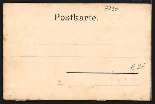 Lithographie Villingen / Baden, Jubiläum 1899, Herzog Albrecht schreibt Absagebriefe, Festumzug u.Turm, Ritter, Wappen