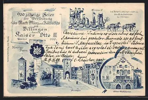 AK Villingen / Baden, Jubiläum 1899, Verleihung der Stadtrechte, Romeius-Turm, Rietthor, Siegel