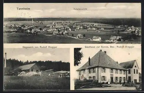 AK Tannheim / Klengen, Gasthaus zur Sonne R. Riegger, Sägewerk Riegger, Totalansicht