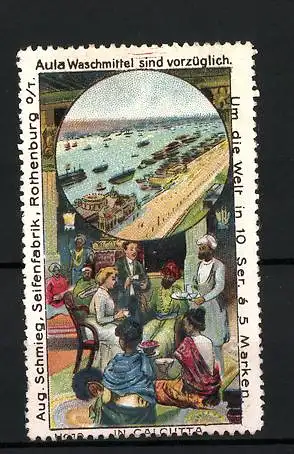 Reklamemarke Aula Waschmittel, Seifenfabrik Aug. Schmieg, Rothenburg o. T., Serie: Um die Welt