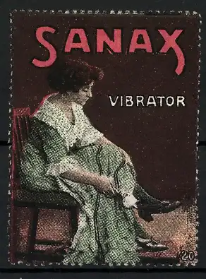 Reklamemarke Sanax Vibrator, Frau massiert ihren Fuss