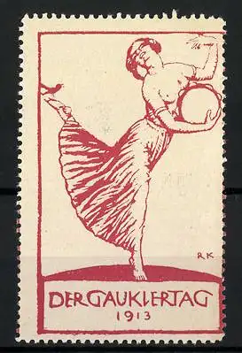 Künstler-Reklamemarke Richard Klein, Gauklertag 1913, halbnackte Frau beim Tanzen