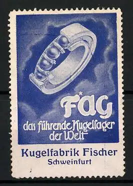 Reklamemarke Fag - Kugellager, Kugelfabrik Fischer, Schweinfurt, Kugellager zwischen Wolken