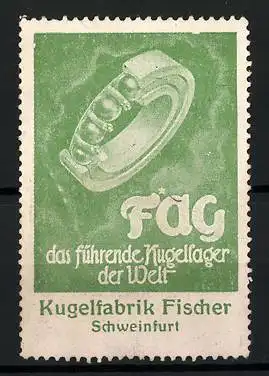 Reklamemarke Fag - Kugellager, Kugelfabrik Fischer, Schweinfurt, Kugellager zwischen Wolken