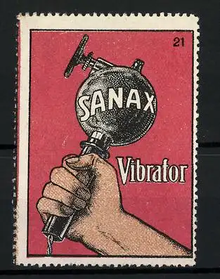 Reklamemarke Sanax Vibrator, Hand hält ein Massagegerät