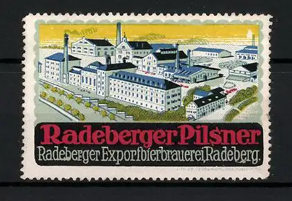 Reklamemarke Radeberger Pilsener, Radeberger Exportbierbrauerei Radeberg, Fabrikansicht