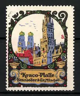Künstler-Reklamemarke Sigmund von Suchodolski, Kraco-Platte, Kranseder & Cie., München, Stadtansicht mit Turm
