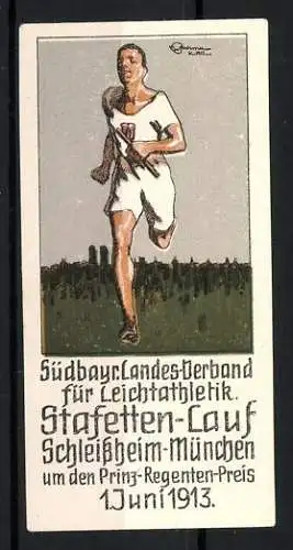 Reklamemarke Schleissheim-München, Stafetten-Lauf 1913, Südbayr. Landes-Verband für Leichtathletik, Stabläufer