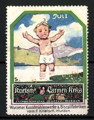 Künstler-Reklamemarke Sigmund von Suchodolski, Krietsch`s Carmen-Keks, Wurzener Kunstmühlenwerke Wurzen, Monat Juli