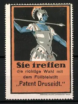 Reklamemarke Füllbleistift Patent Druseidt, Ritter mit Speer