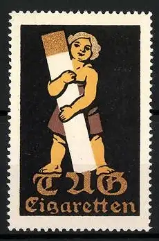 Reklamemarke TAG Cigaretten, Knabe mit grosser Zigarette
