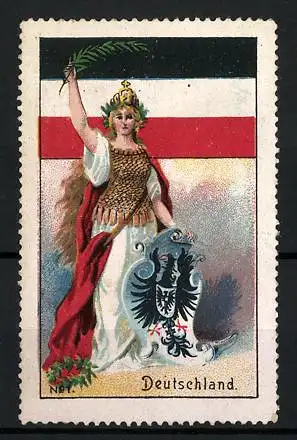 Reklamemarke Deutschland, Germania mit Schild, Flagge