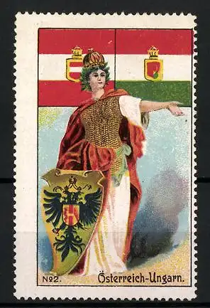 Reklamemarke Österreich-Ungarn, Göttin mit Wappen, Flaggen
