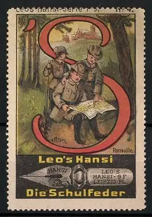 Reklamemarke Leo`s Hansi Die Schulfeder, Pfadfinder auf Patrouille, Buchstabe S, Bild 4