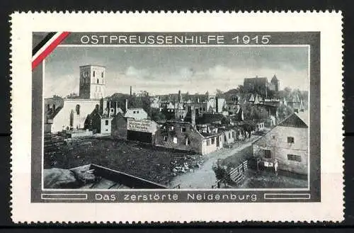 Reklamemarke Neidenburg, zerstörter Ortsteil, Ostpreussenhilfe 1915