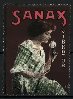 Reklamemarke Sanax Vibrator, Hausfrau mit Massagegerät