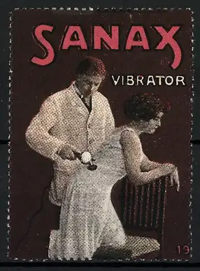Reklamemarke Sanax Vibrator, Arzt behandelt Patientin mit Massagegerät
