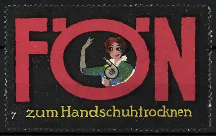 Reklamemarke Fön - zum Handschuhtrocknen, Frau fönt einen Handschuh, Bild 7