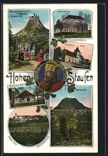 AK Göppingen, Mehrfachansichten Hohenstaufen, Kloster Lorch, Wäscher Schloss, Barbarossa Kirche