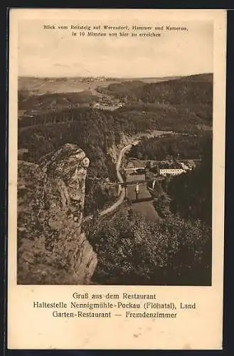 AK Pockau, Blick vom Reitsteig in das Tal mit der Ortschaft