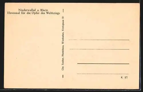 AK Niederwalluf a. Rhein, Ehrenmal für die Opfer des Weltkriegs