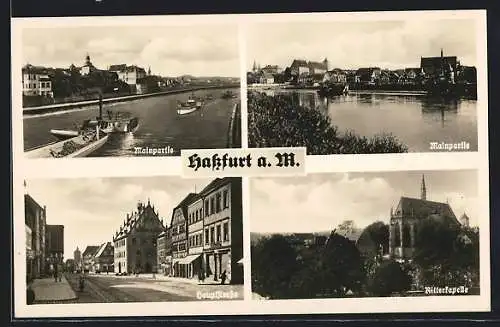 AK Hassfurt, Hauptstrasse, Ritterkapelle und Mainpartie