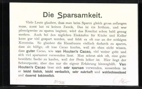 Vertreterkarte Van Houten`s Cacao, Kindermädchen mit Kinderwagen, nach F. Schön