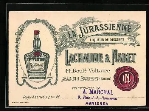 Vertreterkarte Asnières, La Jurassienne, Lachaume & Naret, 44 Bould. Voltaire