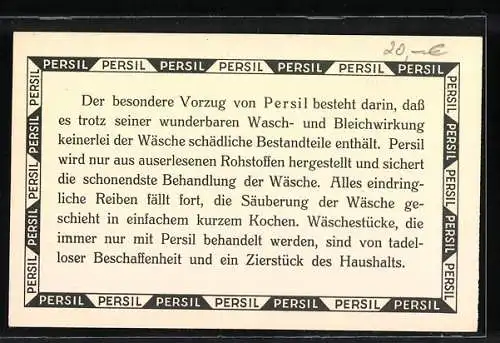 Vertreterkarte Persil, Persil-ABC, In China hängt man sehr am alten, Chlor ist nicht in Persil enthalten, Chinesen