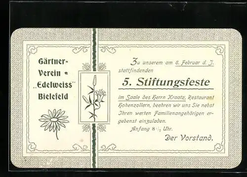 Vertreterkarte Bielefeld, Gärtnerverein Edelweiss, 5. Stiftungsfest