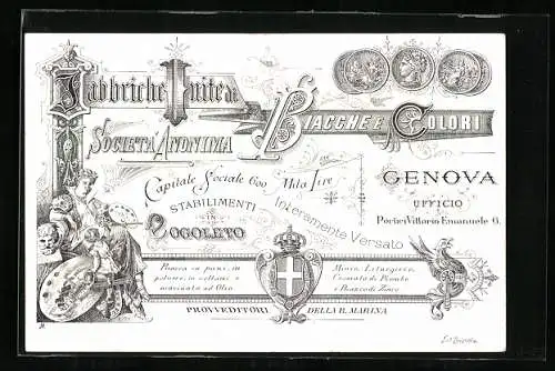 Vertreterkarte Genova, Fabriche Unite di Biacchhee Colori, Portici Vittoria Emanuele 6
